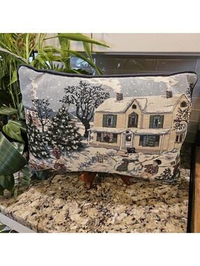 Madison Landing Woven Tapestry Pillow Christmas Snow Scene 16”x11”